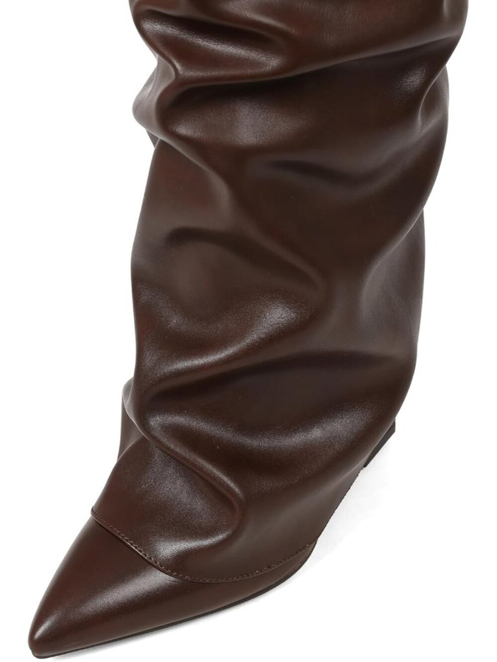 Women's Chocolate Knee High Boots Wide Calf Chunky High Heel Boots Pointed Toe - Picture 6 of 6